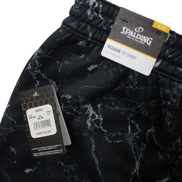 Spalding Black Marble Drawstring Neoprene Stretch Basketball Running Shorts sz M - Picture 5 of 5
